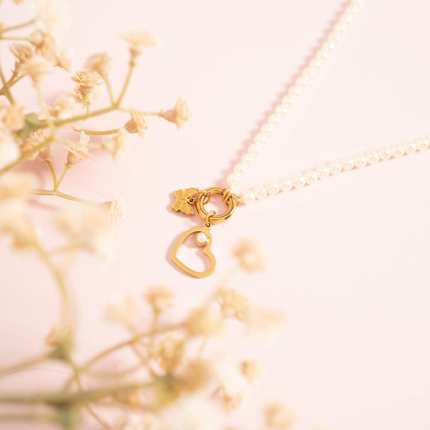 18 Glass Pearl Necklace with Stainless Steel Charm Keeper / SBB0338、mySite、dreamappss