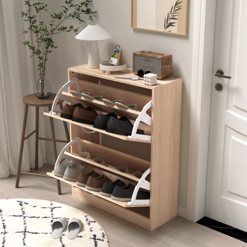 Wooden Shoe Cabinet for Entryway, White Shoe Storage Cabinet with 3 Flip Doors 20.94x9.45x43.11 inch、、casual