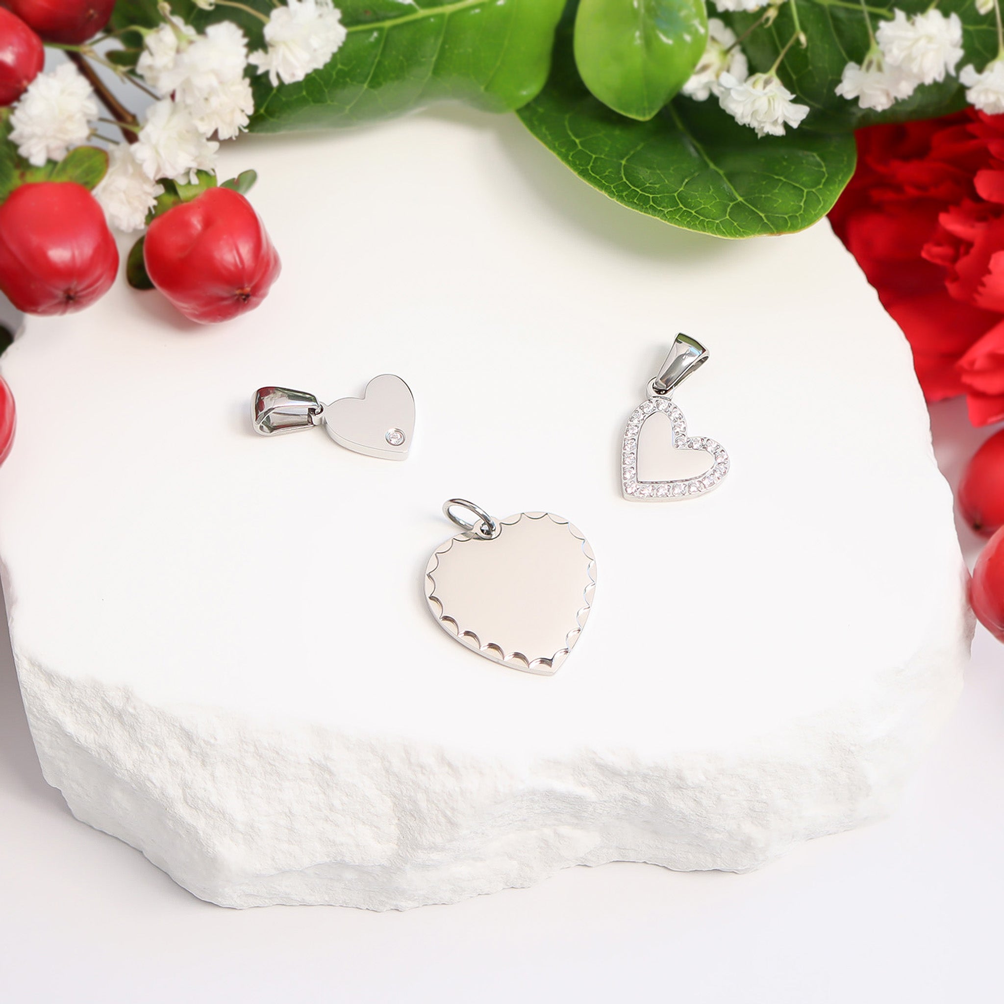 18K Gold PVD Stainless Steel CZ Heart Charm / SBB0289、mySite、dreamappss