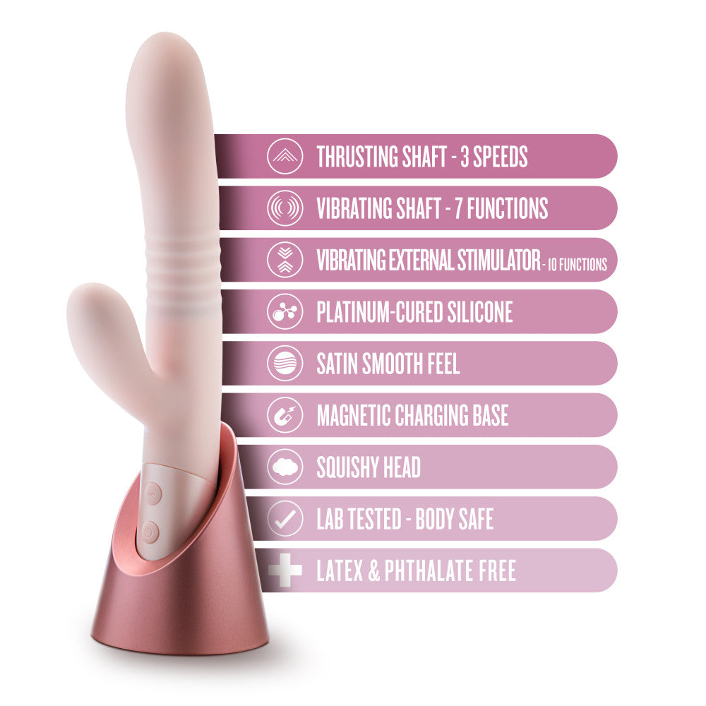 Blush | Fraya 9.5 Inch G Spot Clitoral Dual Stimulation Silicone Rabbit Vibrator With 10 Thrusting Vibrations - Pink、mySite、bottomscart
