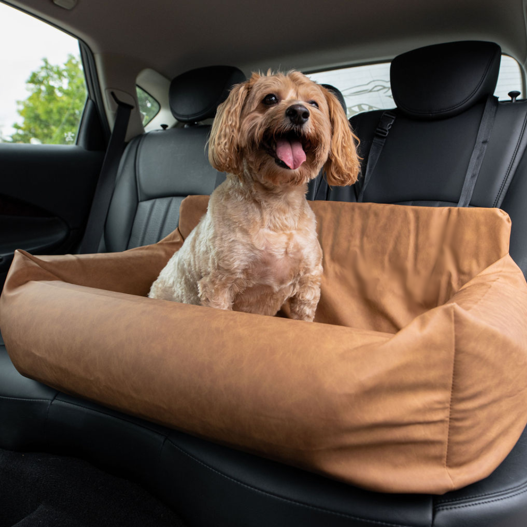 PupProtector™ Faux Leather Memory Foam Dog Car Bed - Camel、mySite、solidvoid