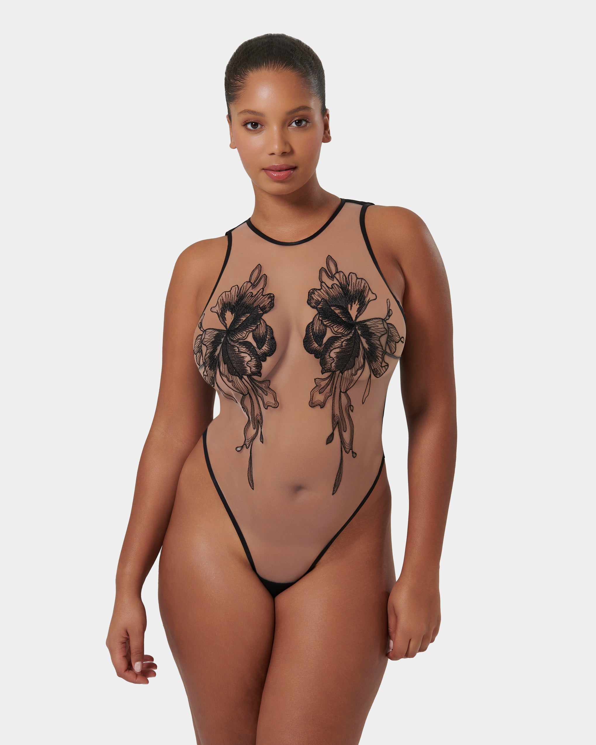 Safiya Embroidered Sheer Bodysuit Black、mySite、bengalsvssteelers