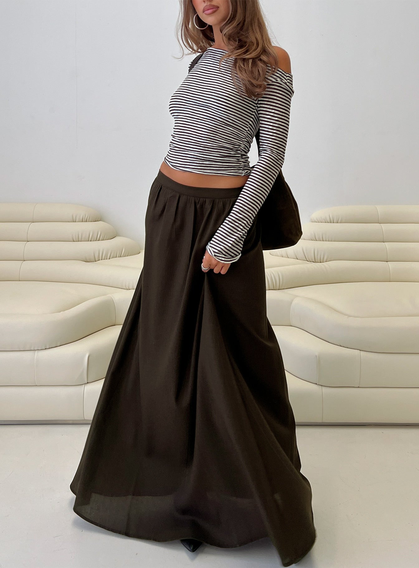 Hallee Maxi Skirt Brown、mySite、solidvoid