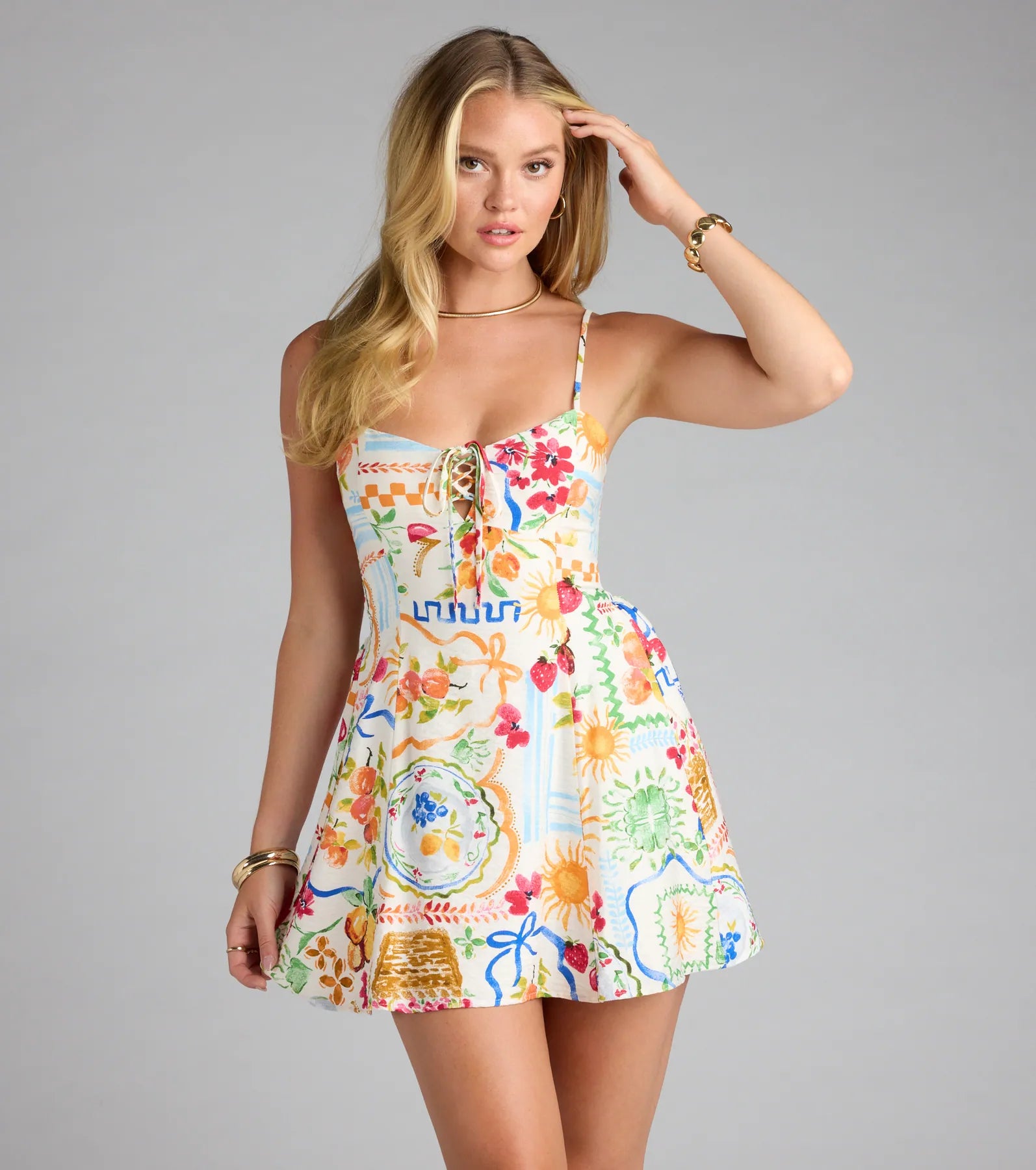  Getaway Bound Lace-Up Print A-Line Dress、mySite、justintrudeaud