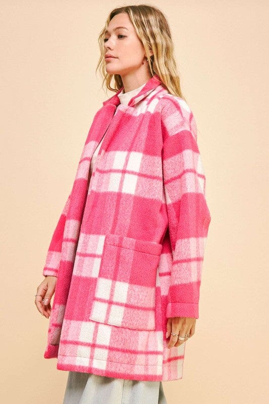Davi & Dani Plaid Open Front Drop Shoulder Longline Coat、mySite、camillekostekn