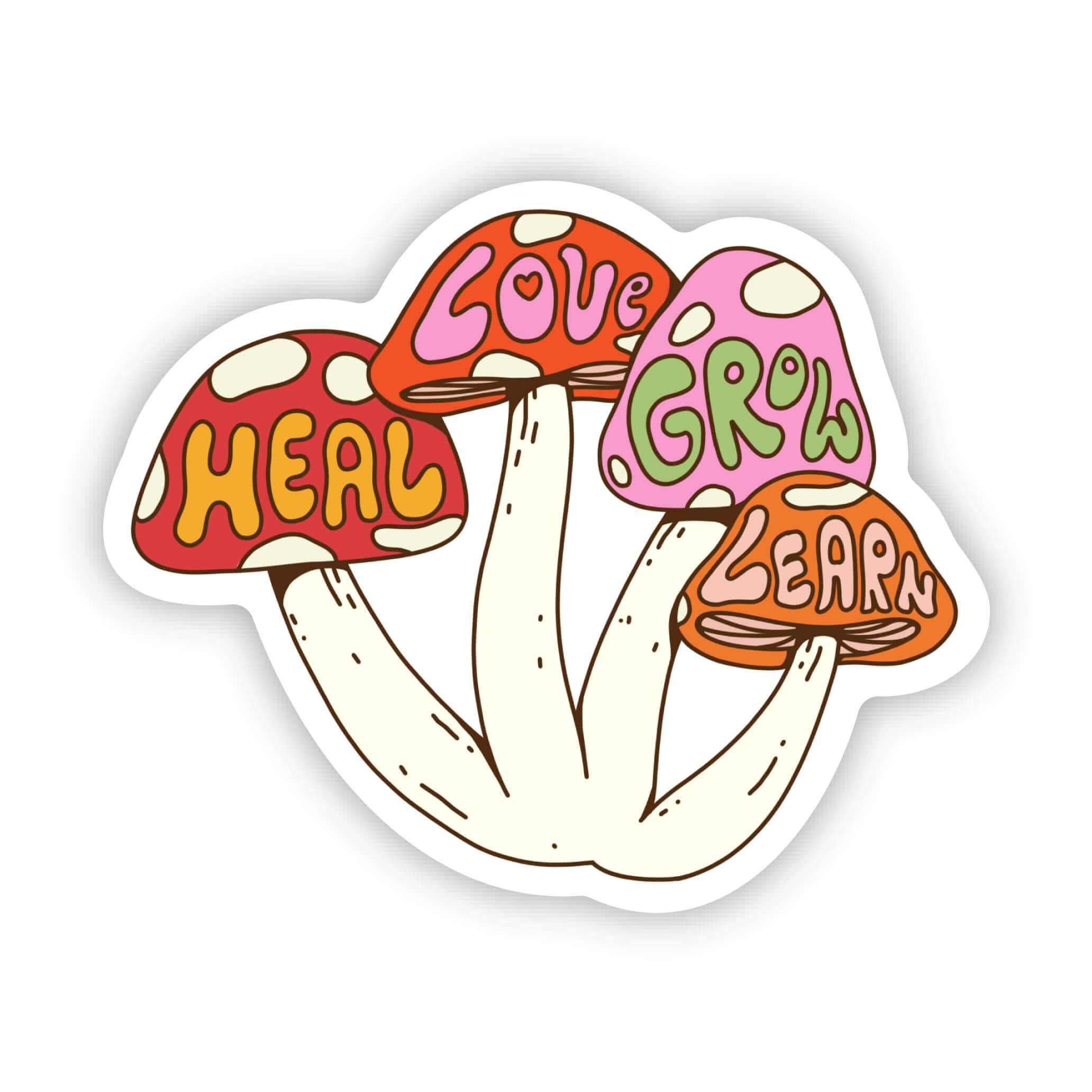  Heal, Love, Grow, Learn Mushroom Sticker、mySite、ghnorth