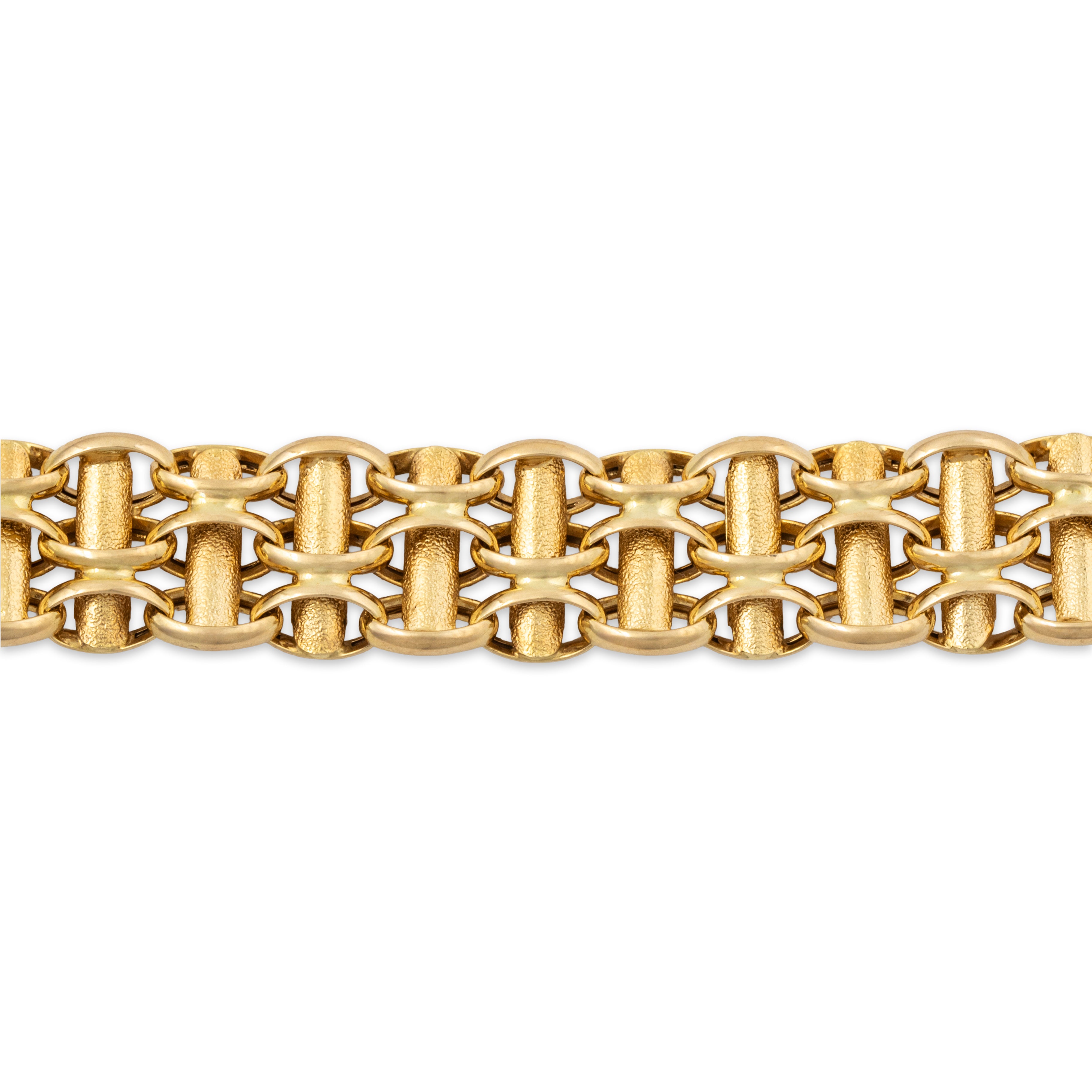 Vintage Italian 14k Yellow Gold Dual-Texture Link Bracelet 6.5、mySite、hinf8tx79