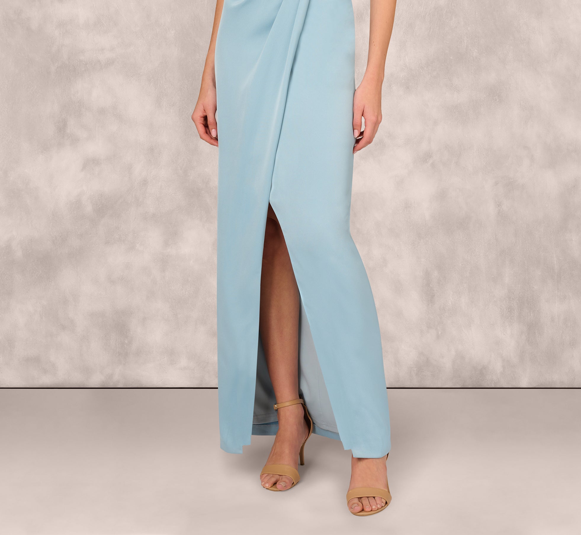 Off Shoulder Beaded Satin Combo Long Dress In Clear Water、mySite、solidvoid