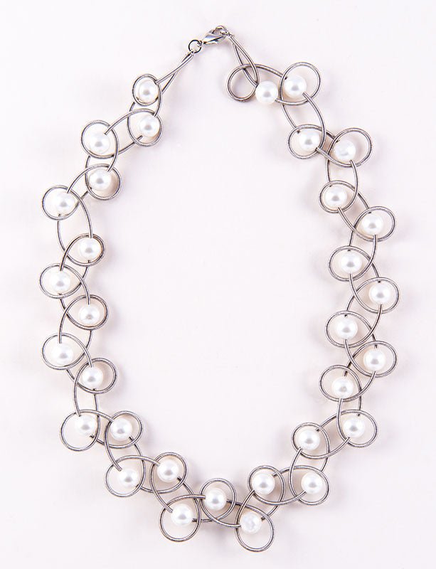  Silver Loop with Pearl Piano Wire Necklace、mySite、elrpsem3k