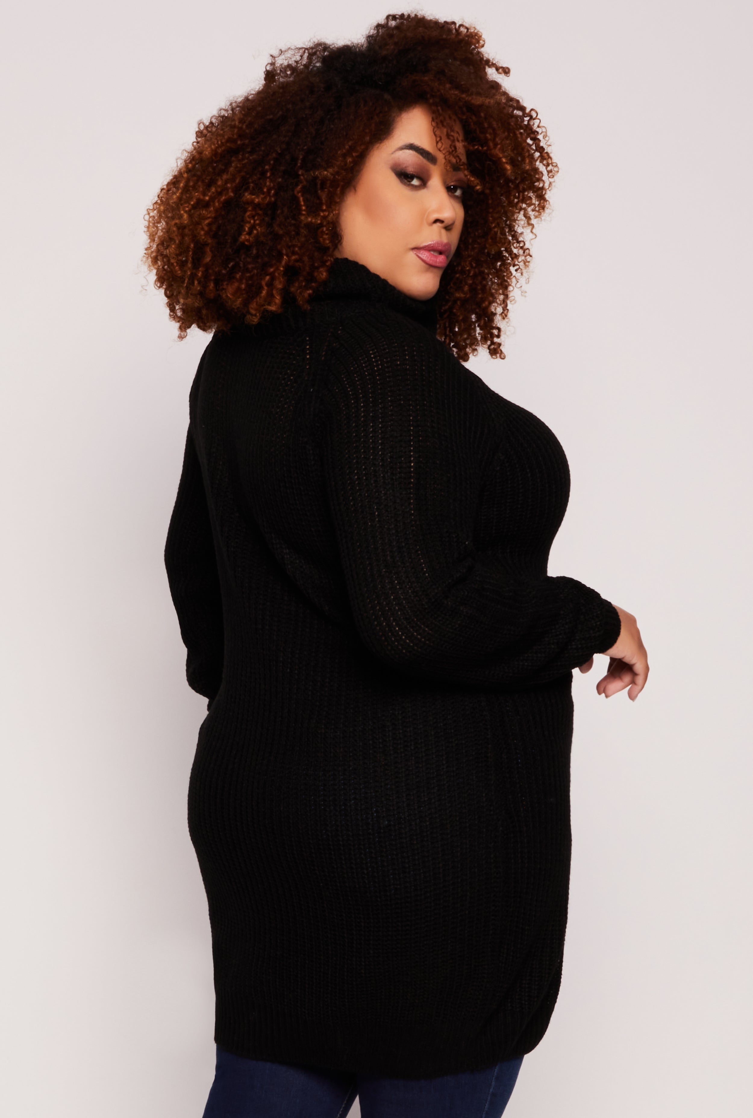 Plus Size Turtle Neck Tunic Sweater、mySite、camillekostekn