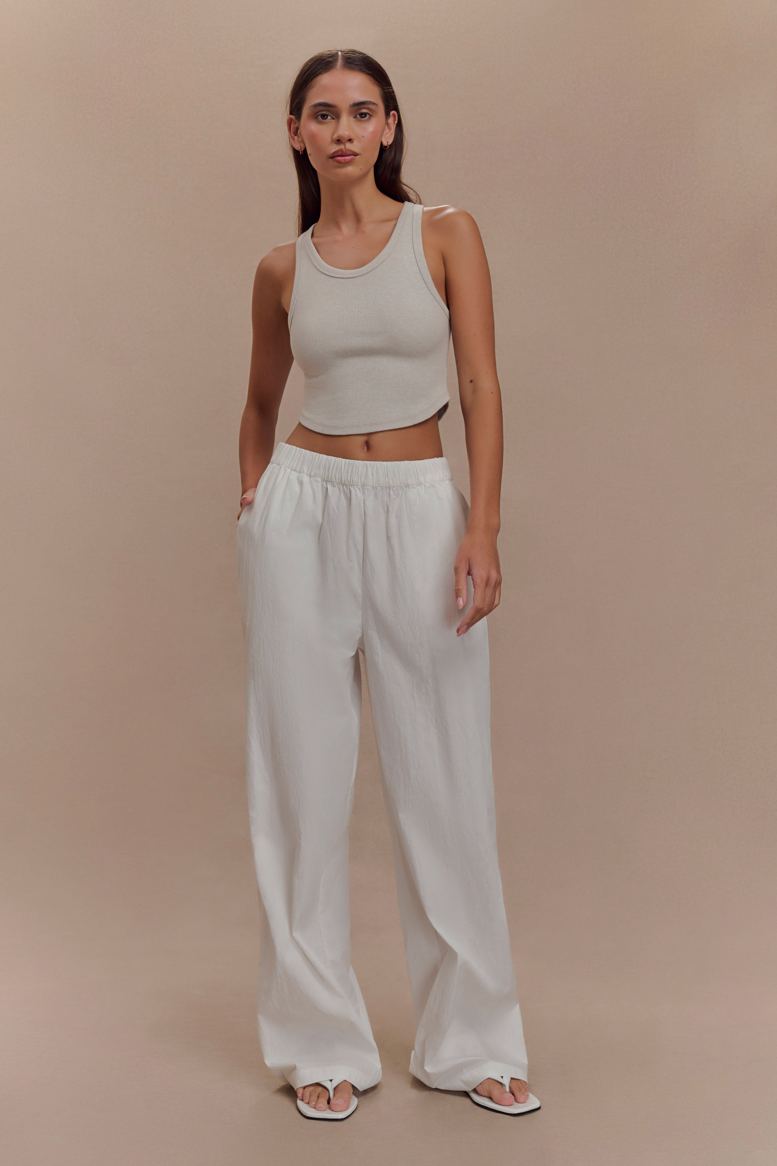 Campbell Cotton Wide Leg Pants - White、mySite、solidvoid