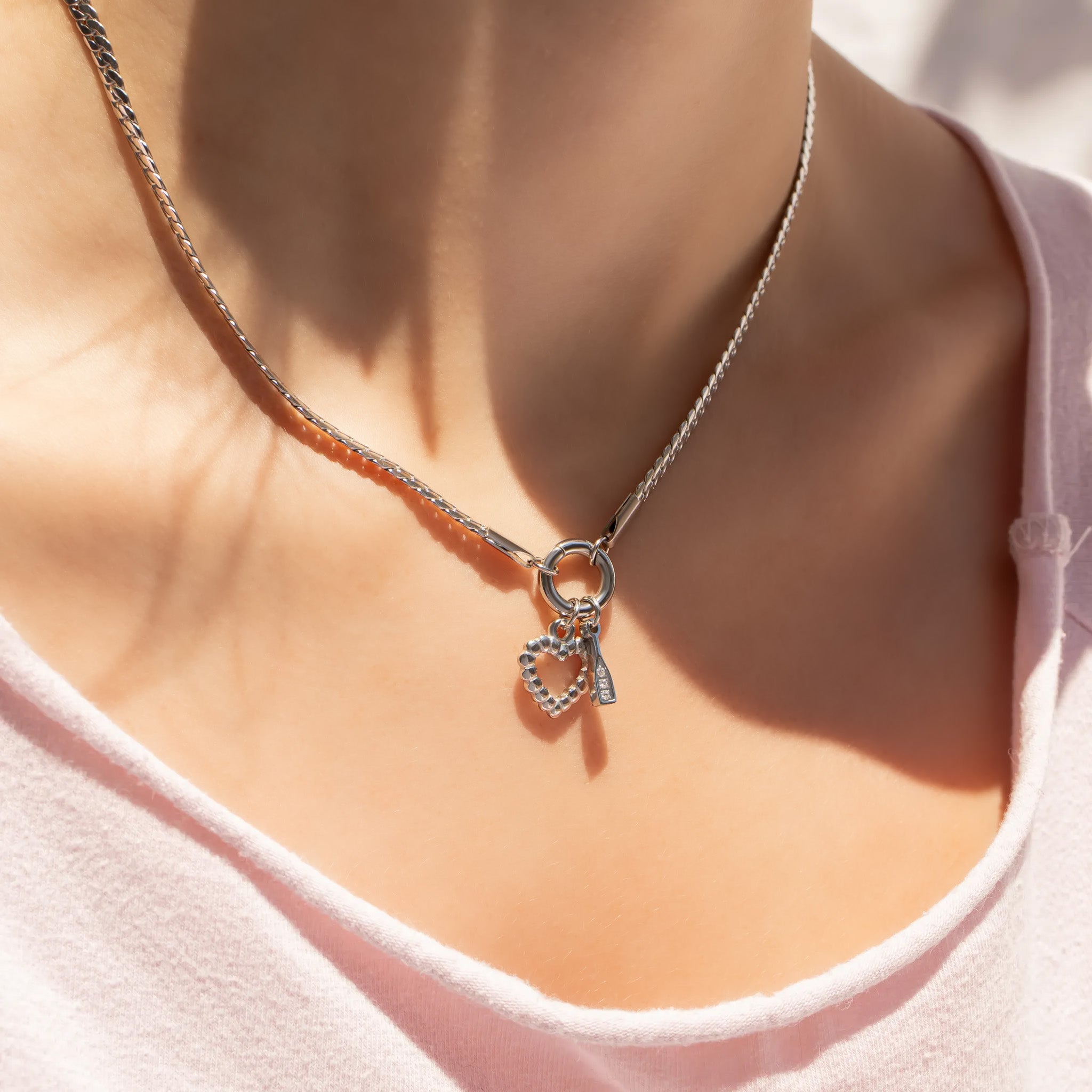 18K Gold PVD Stainless Steel Curb Chain Charm Holder Necklace / CHN0102、mySite、dreamappss