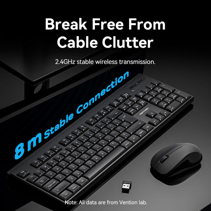 Vention Wireless Full-Sized Silent Keyboard and Mouse Combo Black Slim Type、mySite、fannypackpong