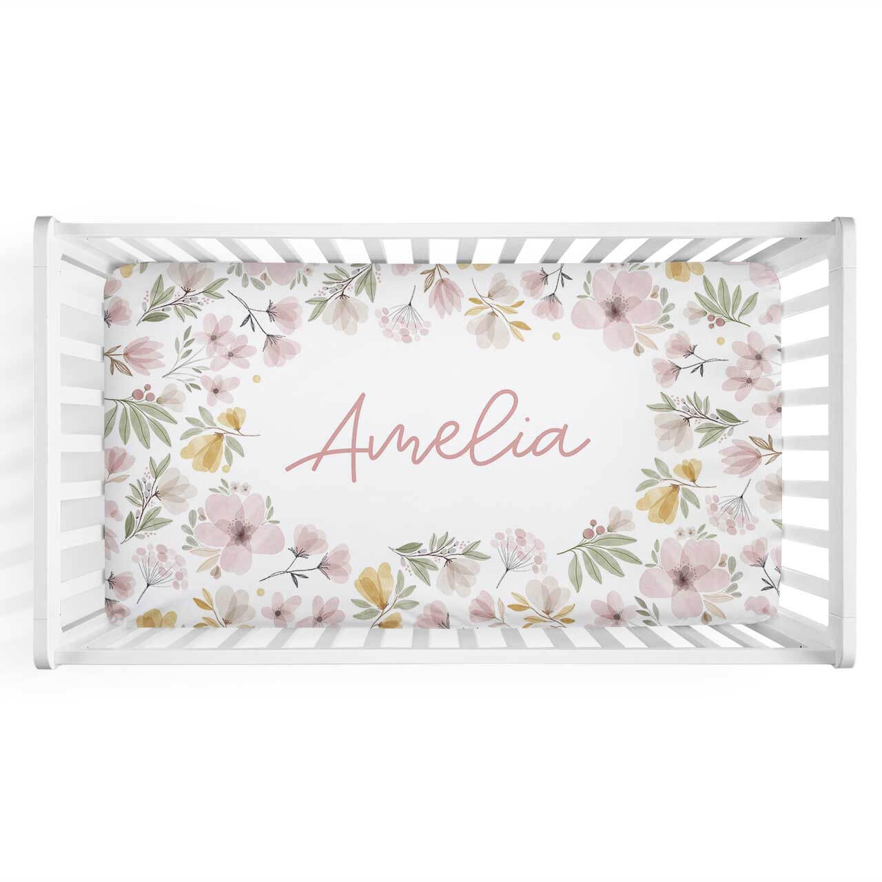  Maeve's Mauve & Mustard Floral Personalized Crib Sheet、mySite、layawaytickets