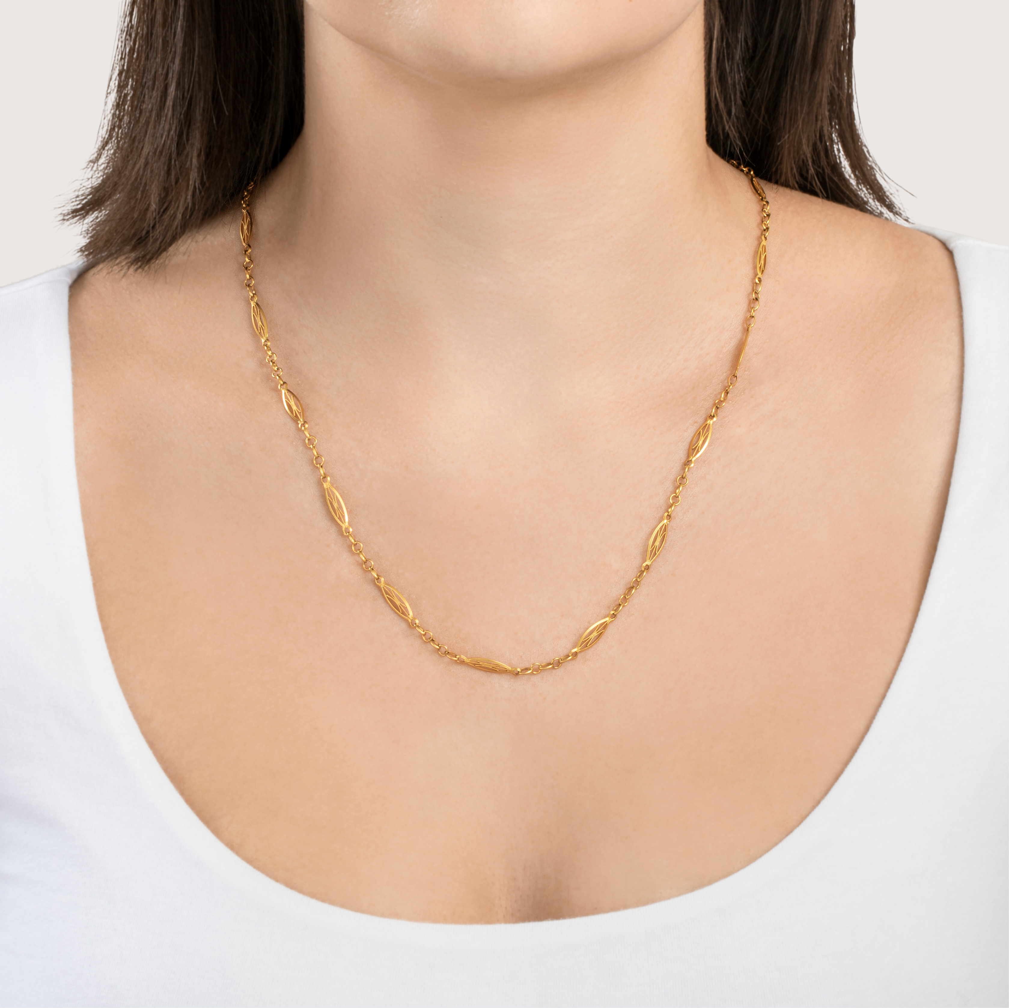 Antique French 18k Yellow Gold Wonderful Filigree Chain Necklace 20.75、mySite、hinf8tx79