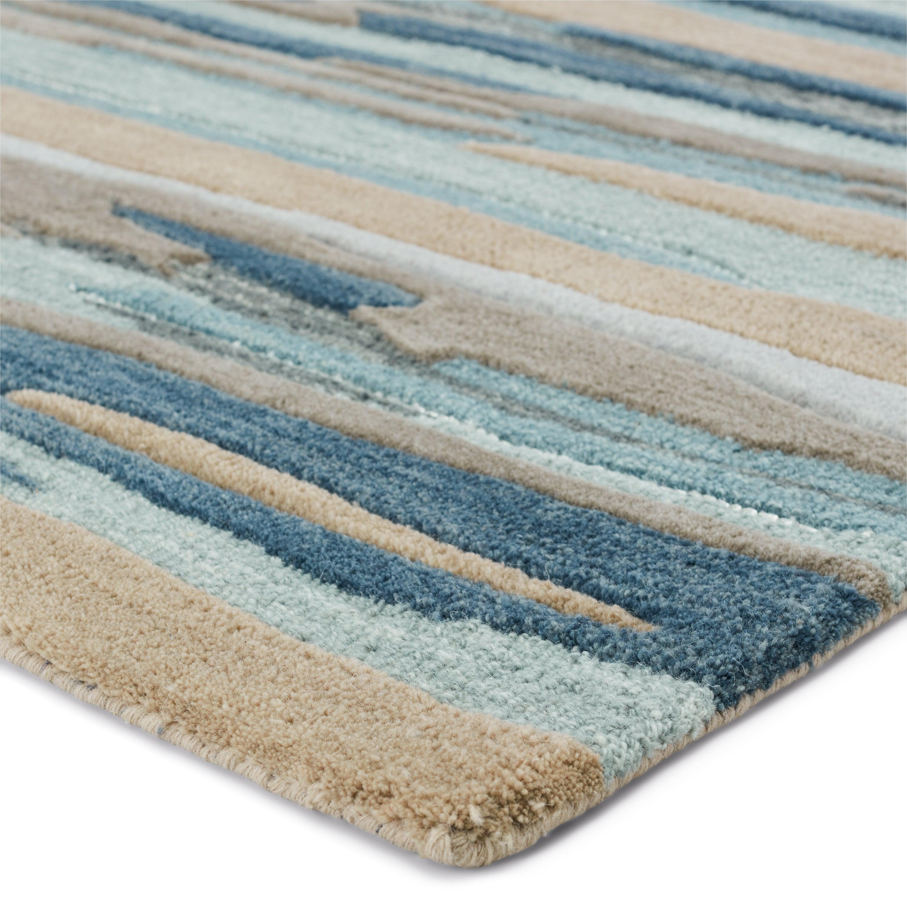 Rhine Handmade Striped Blue Beige Area Rug、mySite、gigharbornorthrealestate