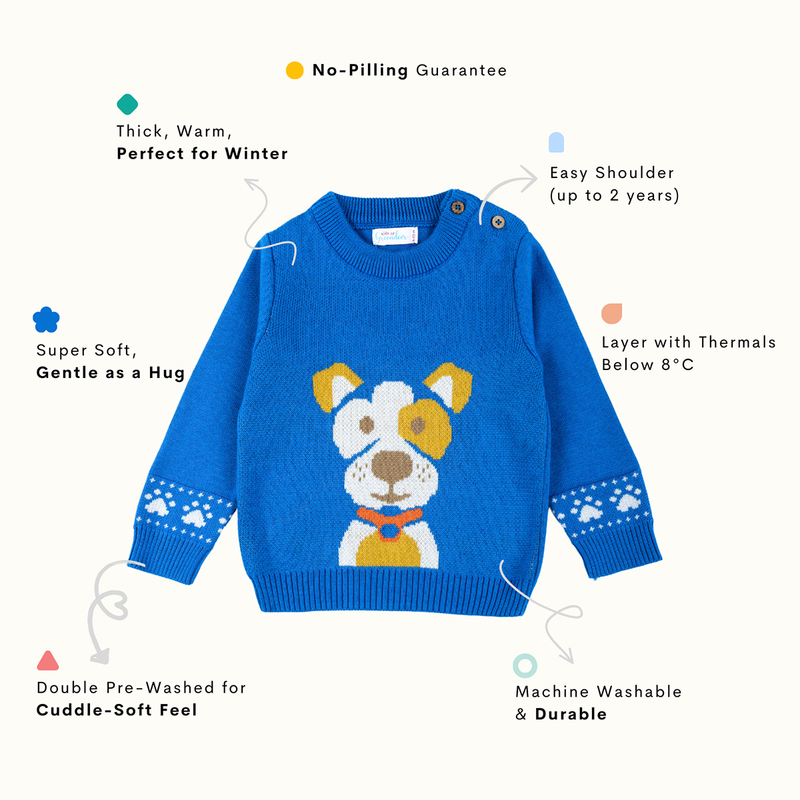 Cotton Sweater For Kids | Cheerful Dog Printed | Greek Blue、mySite、camillekostekn
