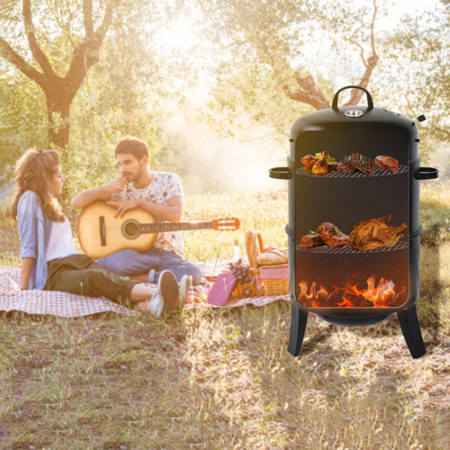 Outdoor double-layer grill, charcoal wood fired braising and smoking stove、、eastwooduniform