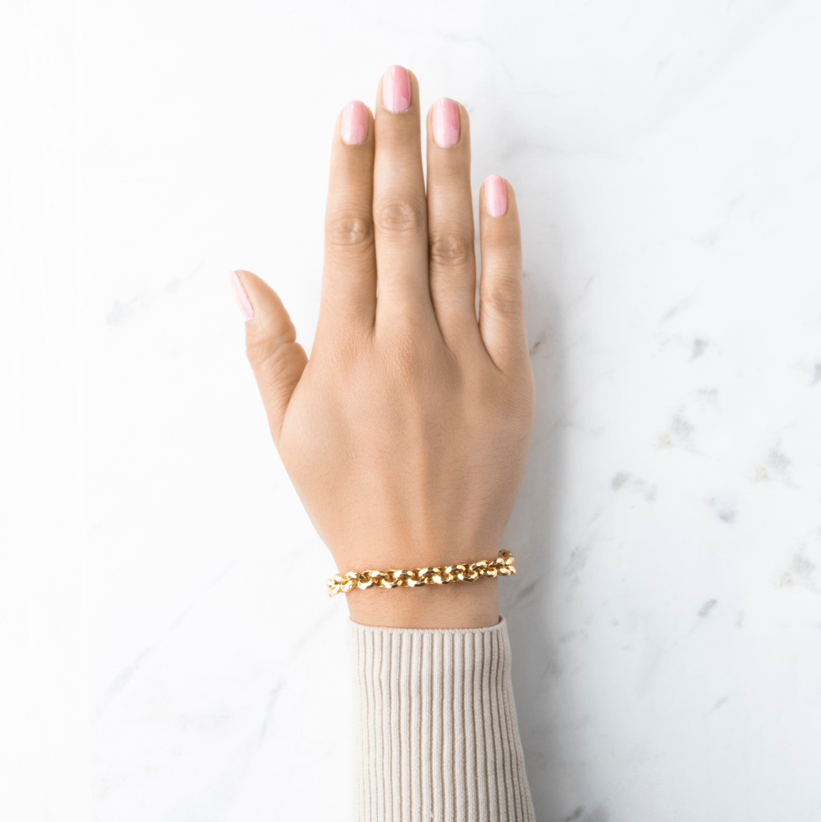 Vintage Italian 14k Yellow Gold Bold Hammered Rolo Chain Bracelet 7、mySite、hinf8tx79