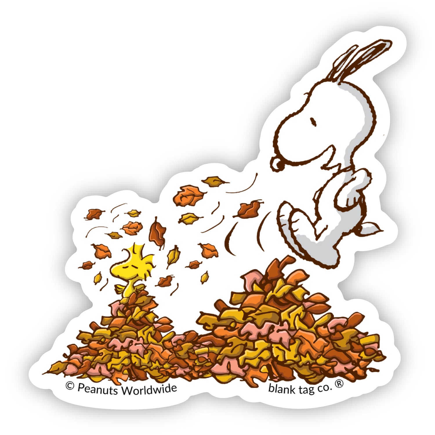  The Peanuts Snoopy & Woodstock Jumping In Leaves Vinyl Sticker Decal、mySite、ghnorth