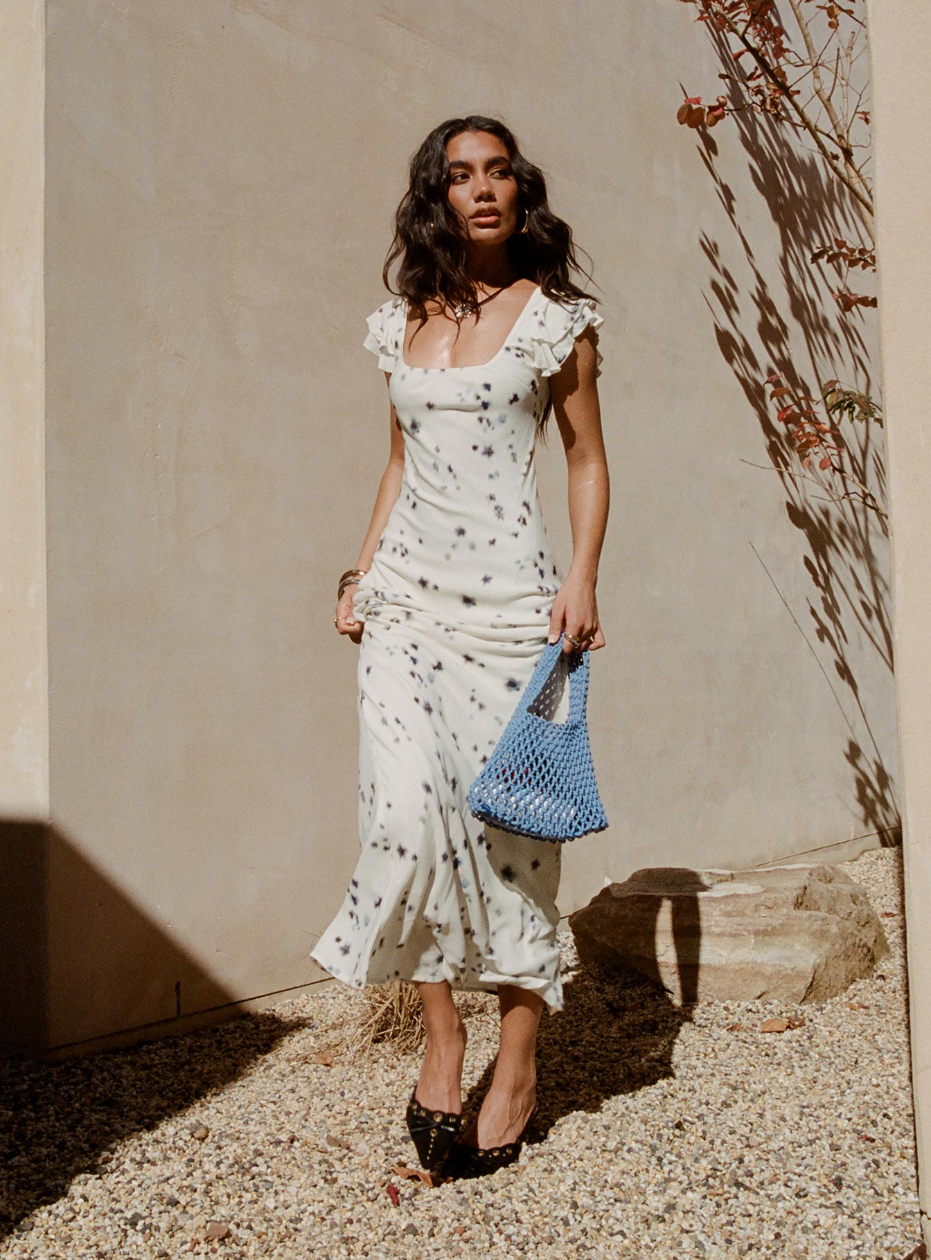 Jontee Bias Cut Maxi Dress Cream Floral、mySite、solidvoid