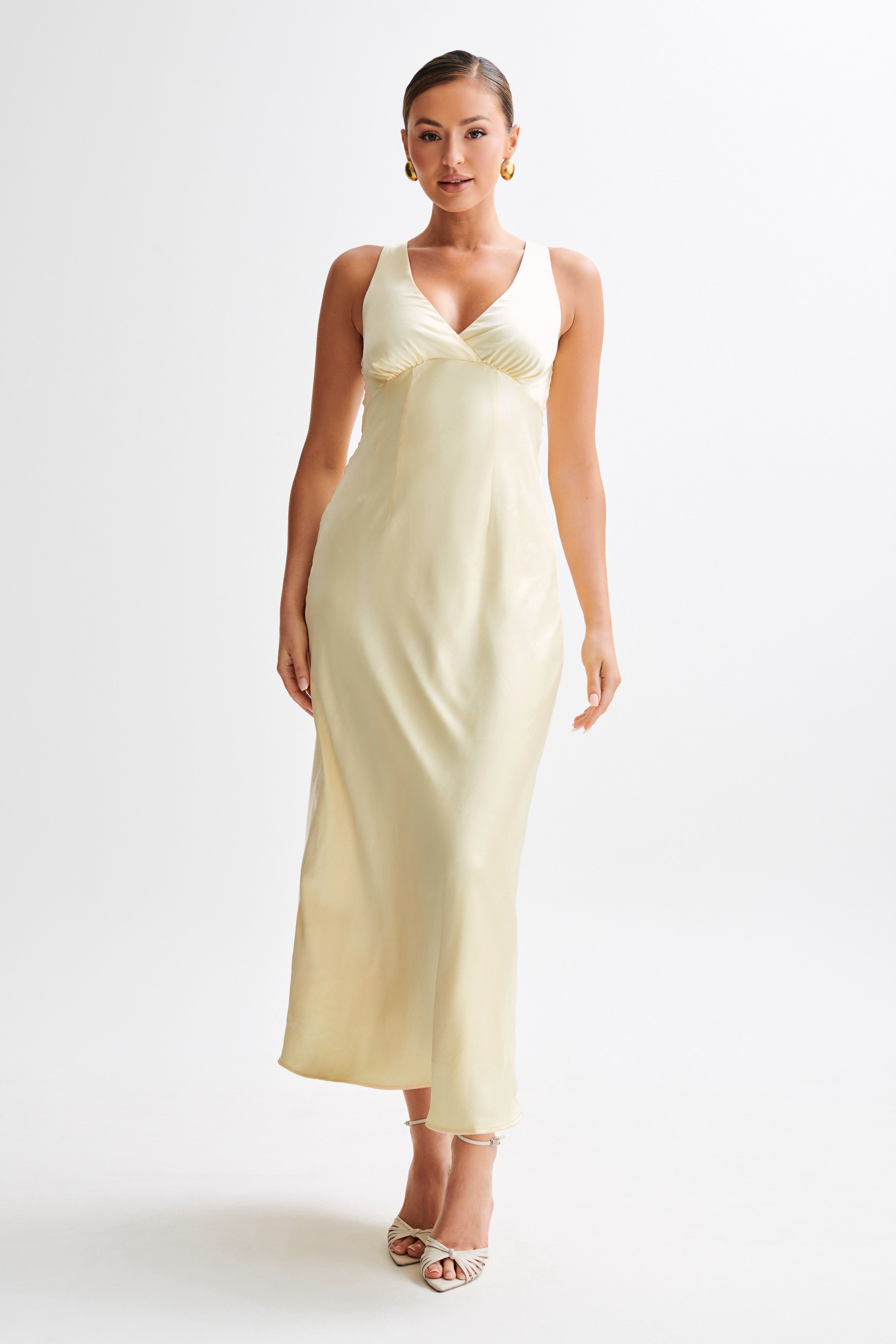 Meghan Satin Maxi Dress - Lemon Sorbet、mySite、solidvoid