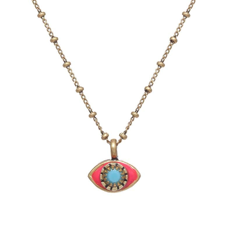 Mini Pink and Turquoise Evil Eye Necklace by Michal Golan、mySite、topwebapps