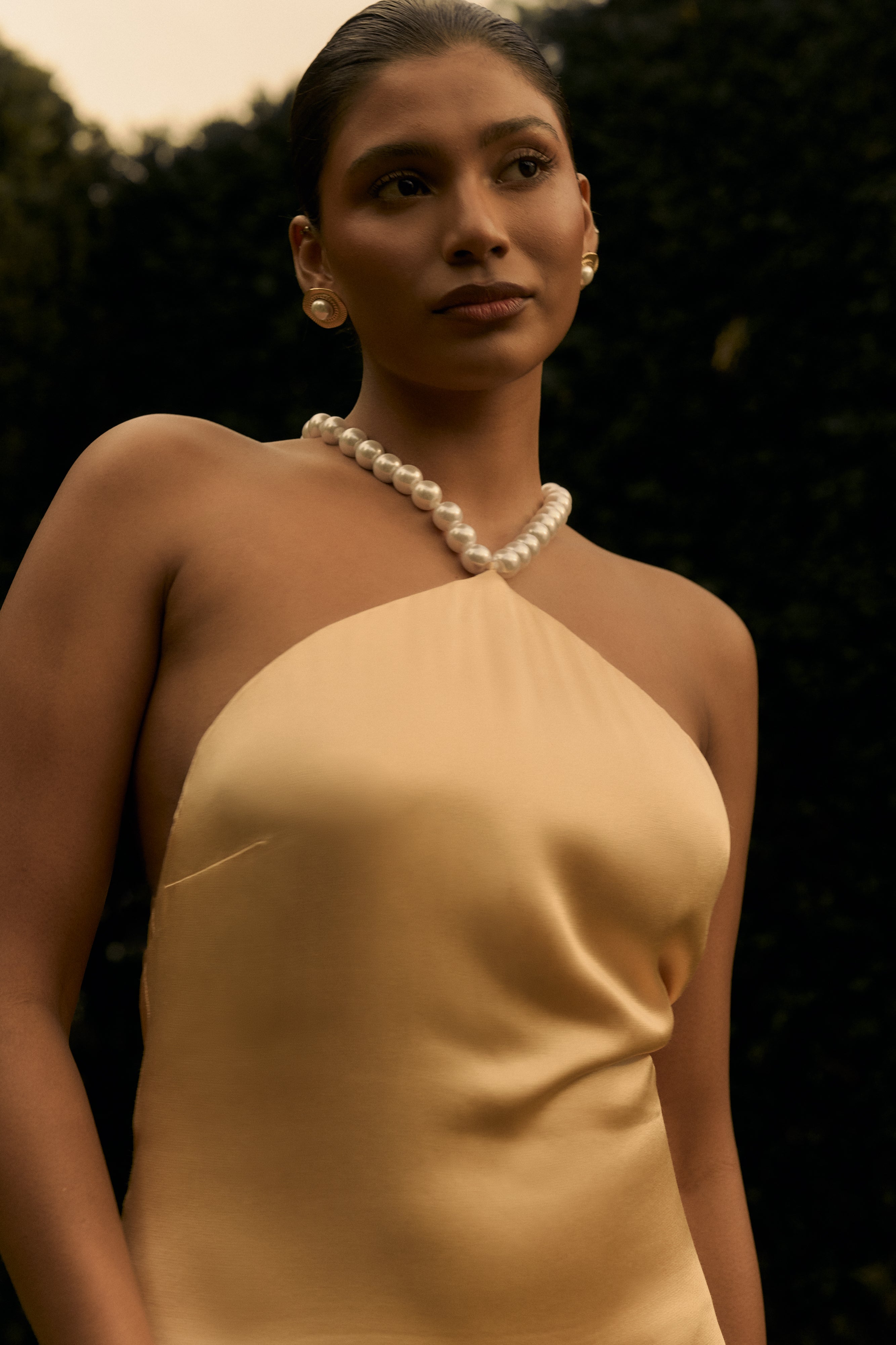 Blanche Satin Pearl Halter Maxi Dress - Peach、mySite、solidvoid