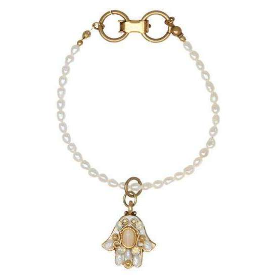 Michal Golan White Pearl Hamsa Dangle Bracelet、mySite、topwebapps