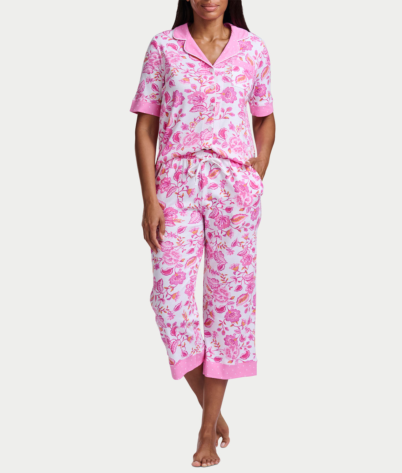 Petite Elbow Length Sleeve Knit Capri Pajama Set、mySite、bengalsvssteelers