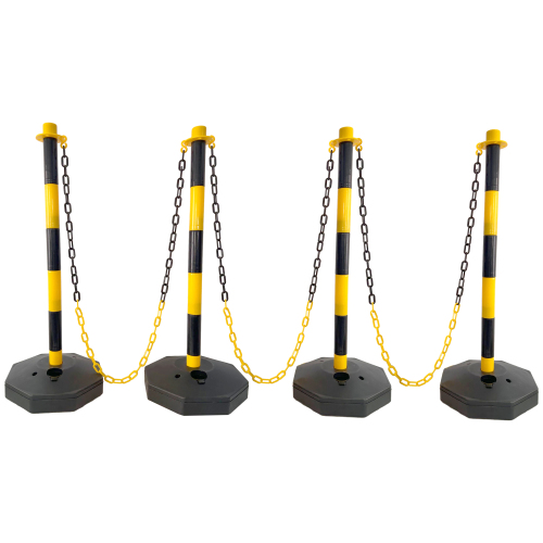 4 Pack Traffic Delineator Post Cones with Fillable Base, Adjustable Plastic Safety Barrier with 5Ft Plastic Chain, Outdoor and Indoor Crowd Control Stanchion for Traffic Control and warning W/R、、eastwooduniform