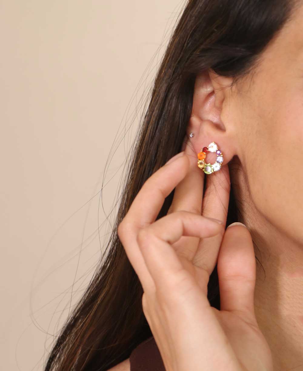 Gold Plated Chakra Gemstone Stud Earrings、mySite、topwebapps