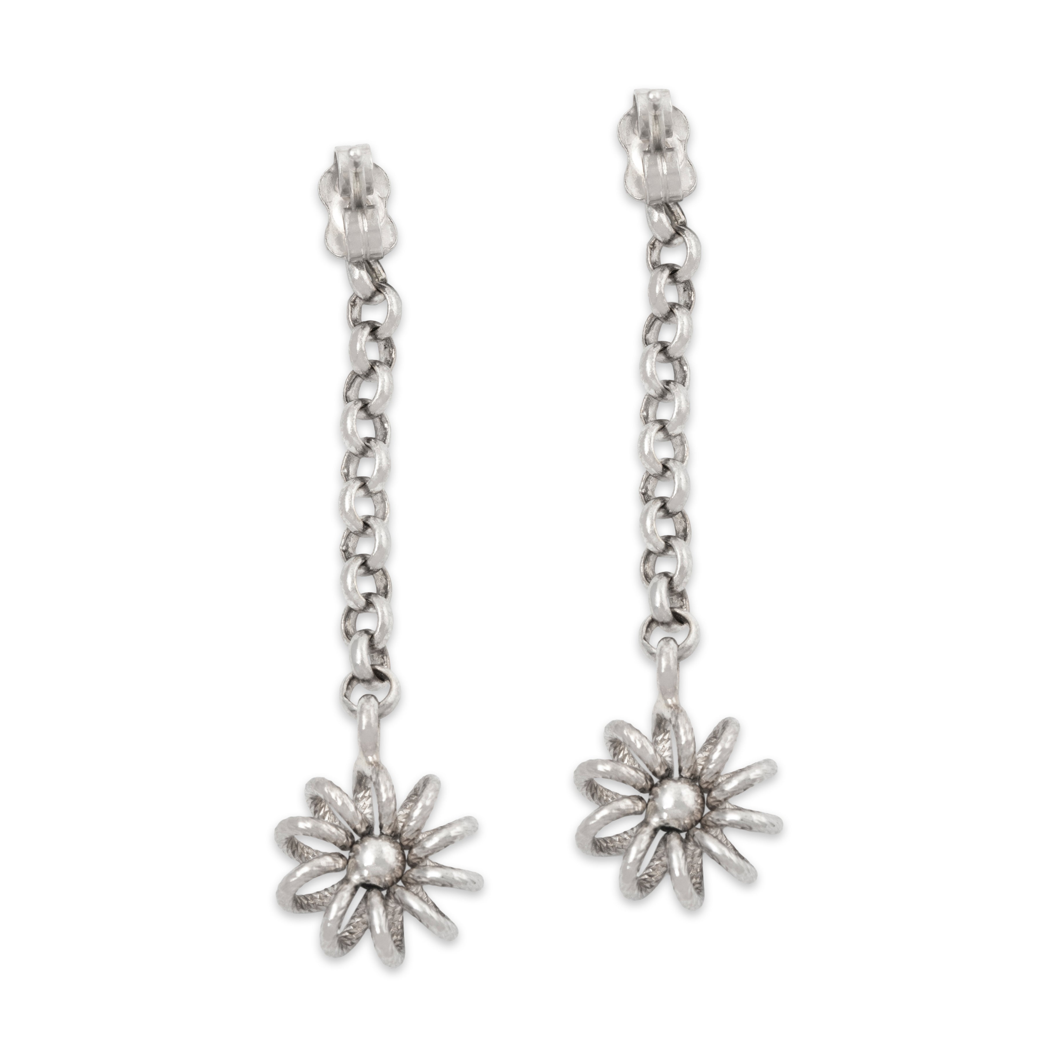 Vintage Italian 14k White Gold Spiraling Daisies Dangle Earrings、mySite、hinf8tx79