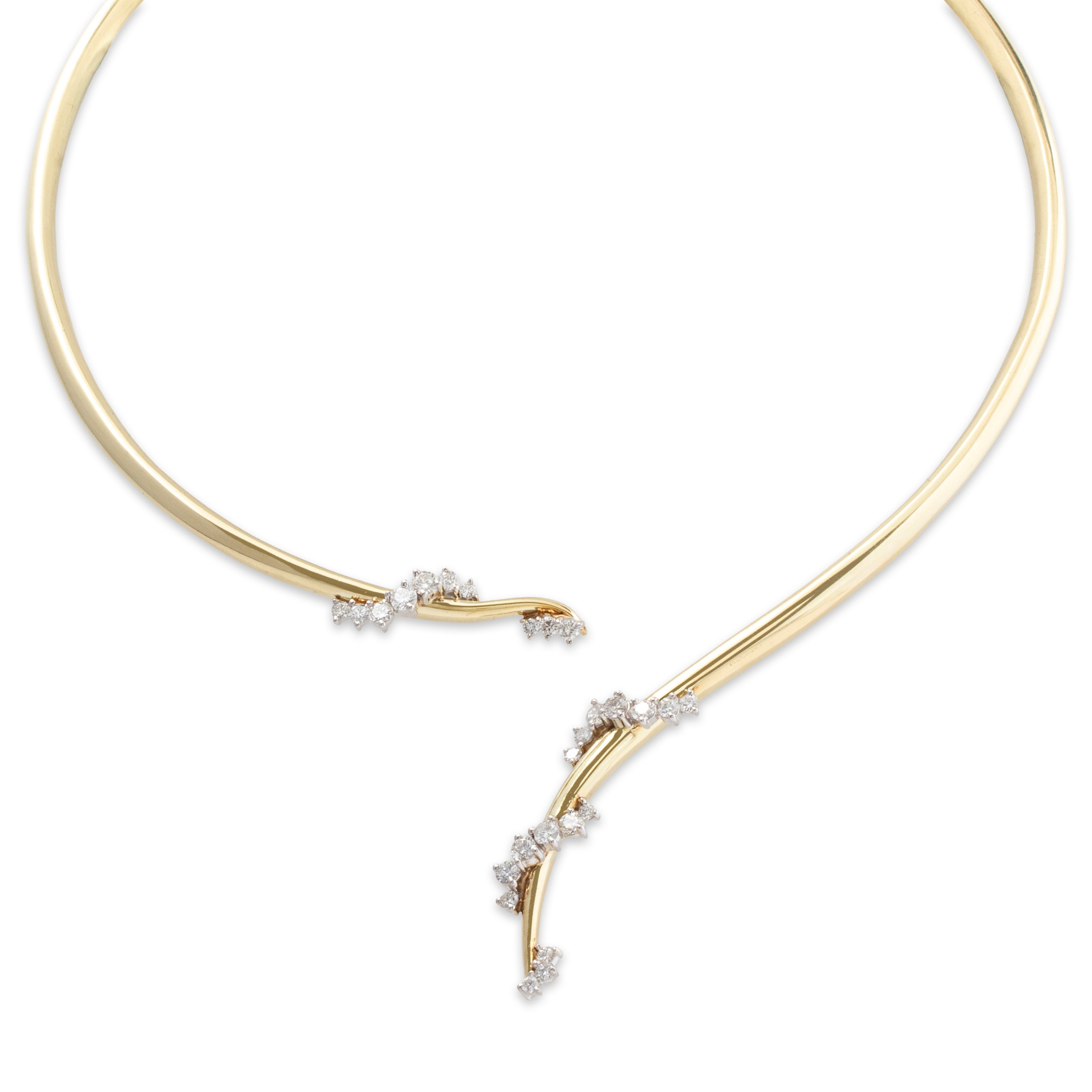 Vintage 14k Yellow Gold 1.84cttw Diamond Glittering Collar Necklace 14.5、mySite、hinf8tx79