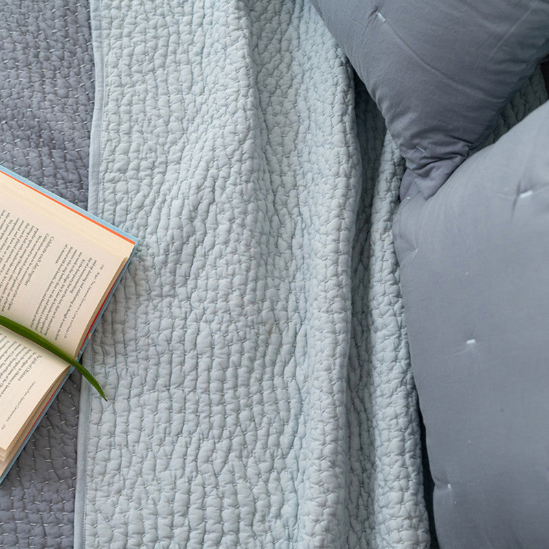 Cotton Bedspread with Pillow & Cushion Covers | Sky Blue | Set of 5、mySite、camillekostekn