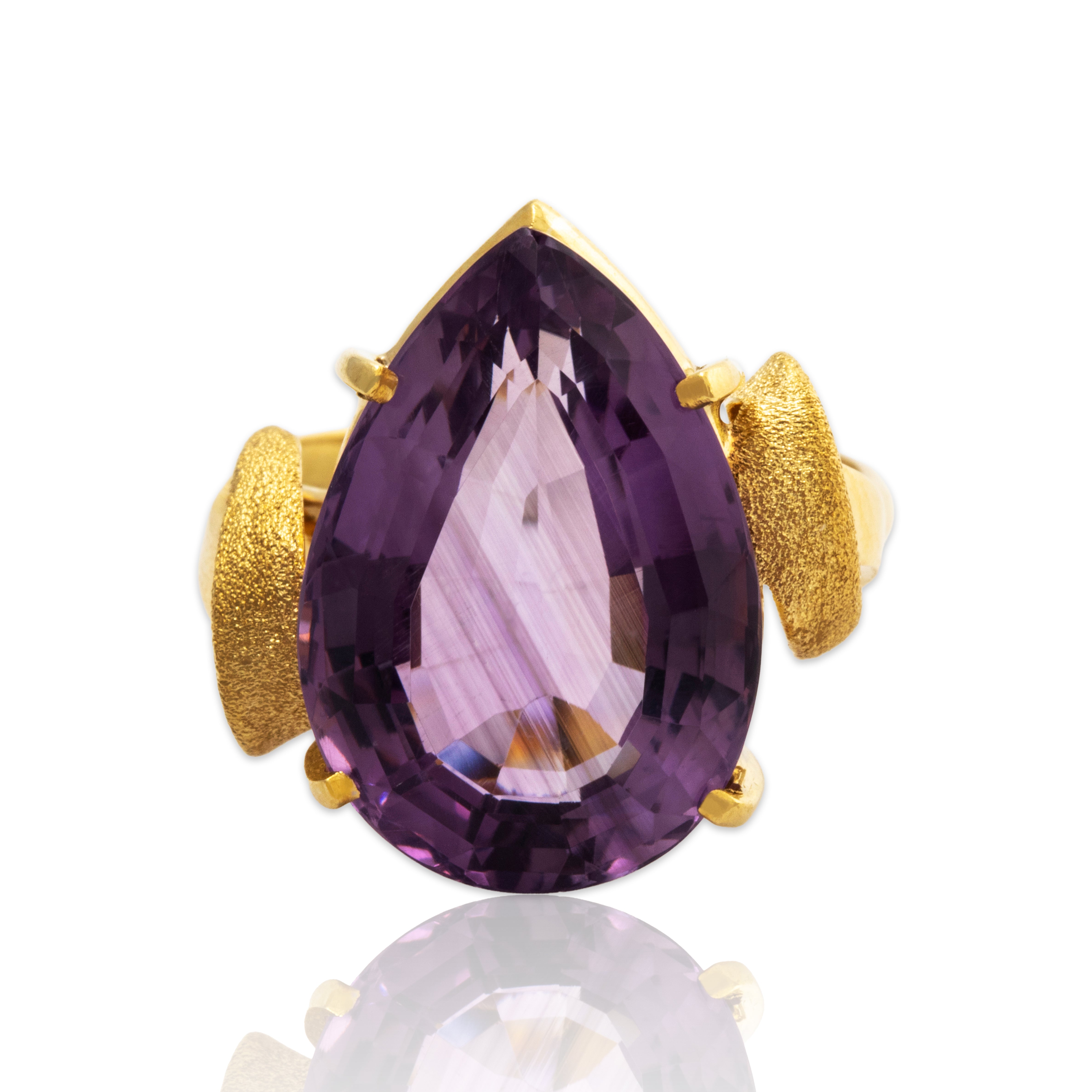 Vintage 18k Yellow Gold 10ct Amethyst Purple Teardrop Ring 6.75、mySite、hinf8tx79