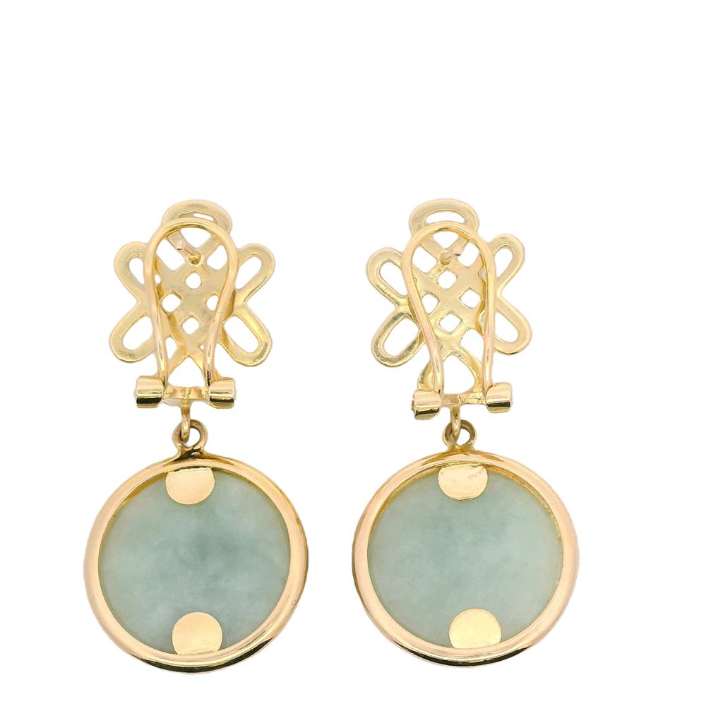 Estate 14K Yellow Gold Cabachon Jade Drop Earrings、mySite、botmansion