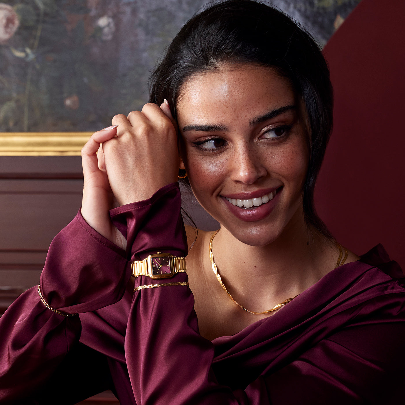  Gracieuse Petite Watch Steel, Dark Cherry, Gold Colour