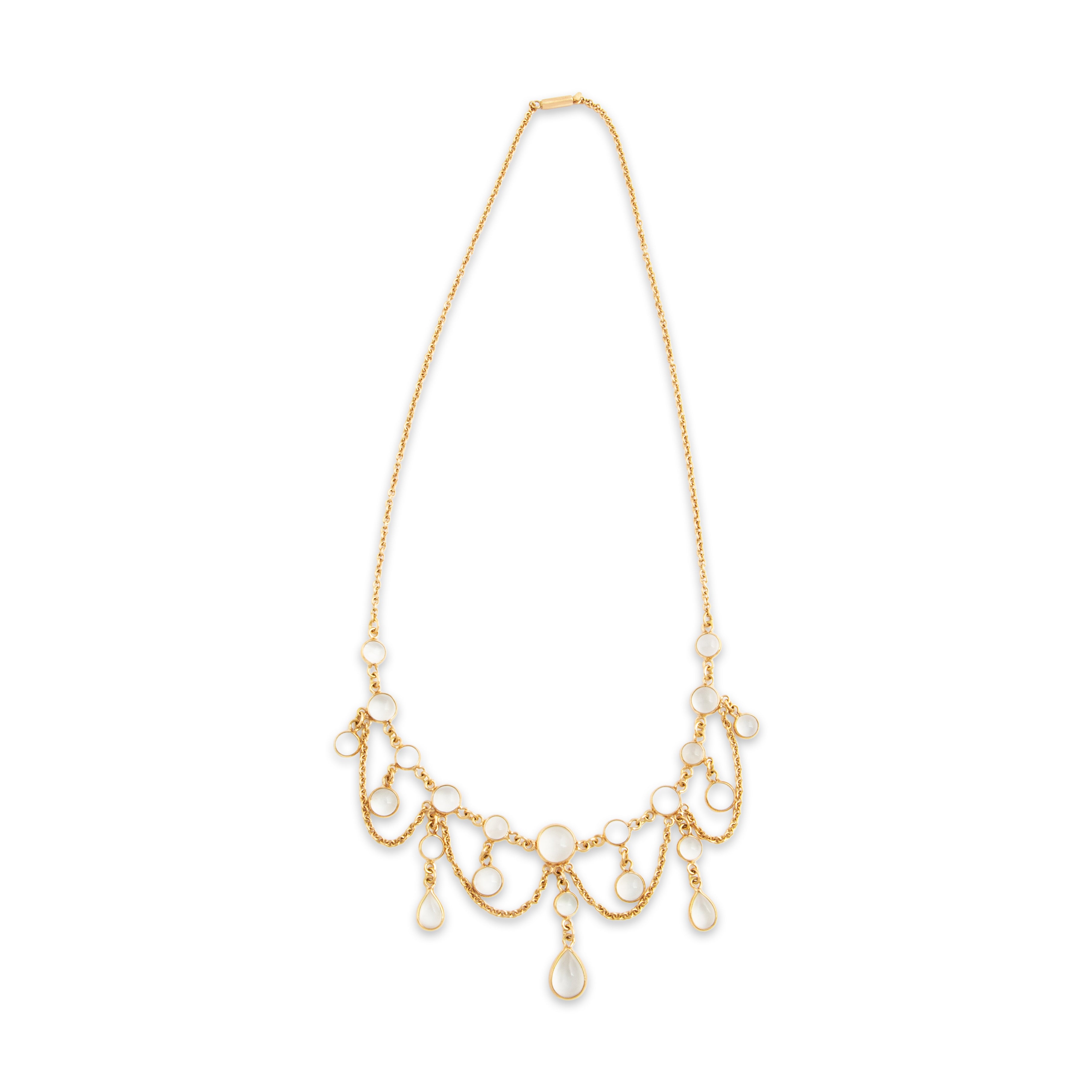 Antique Edwardian 14k Yellow Gold 18cttw Moonstone Festoon Necklace 16.75、mySite、hinf8tx79