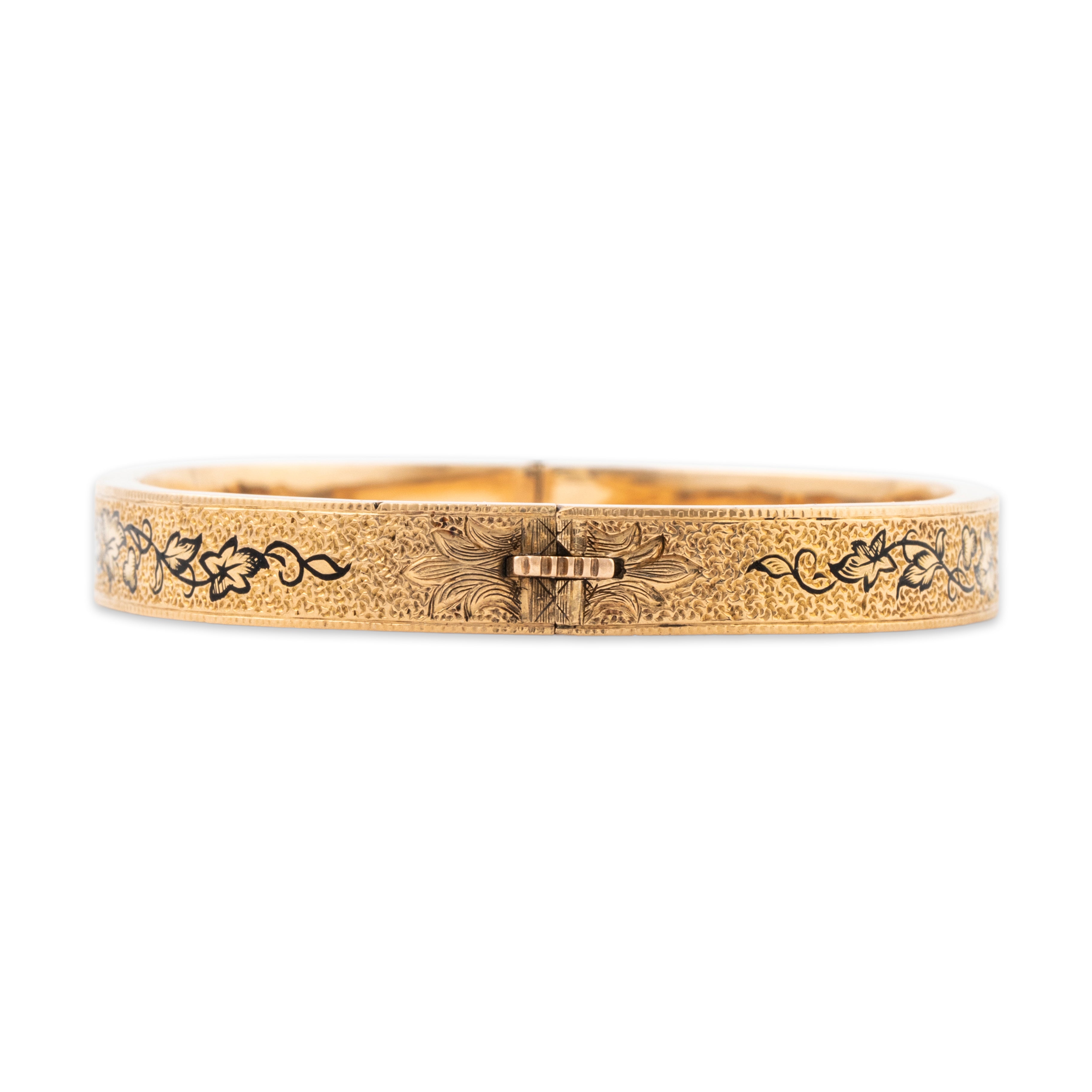 Antique Victorian 14k Yellow Gold Floral Enamel Hinged Bangle Bracelet 6.25、mySite、hinf8tx79
