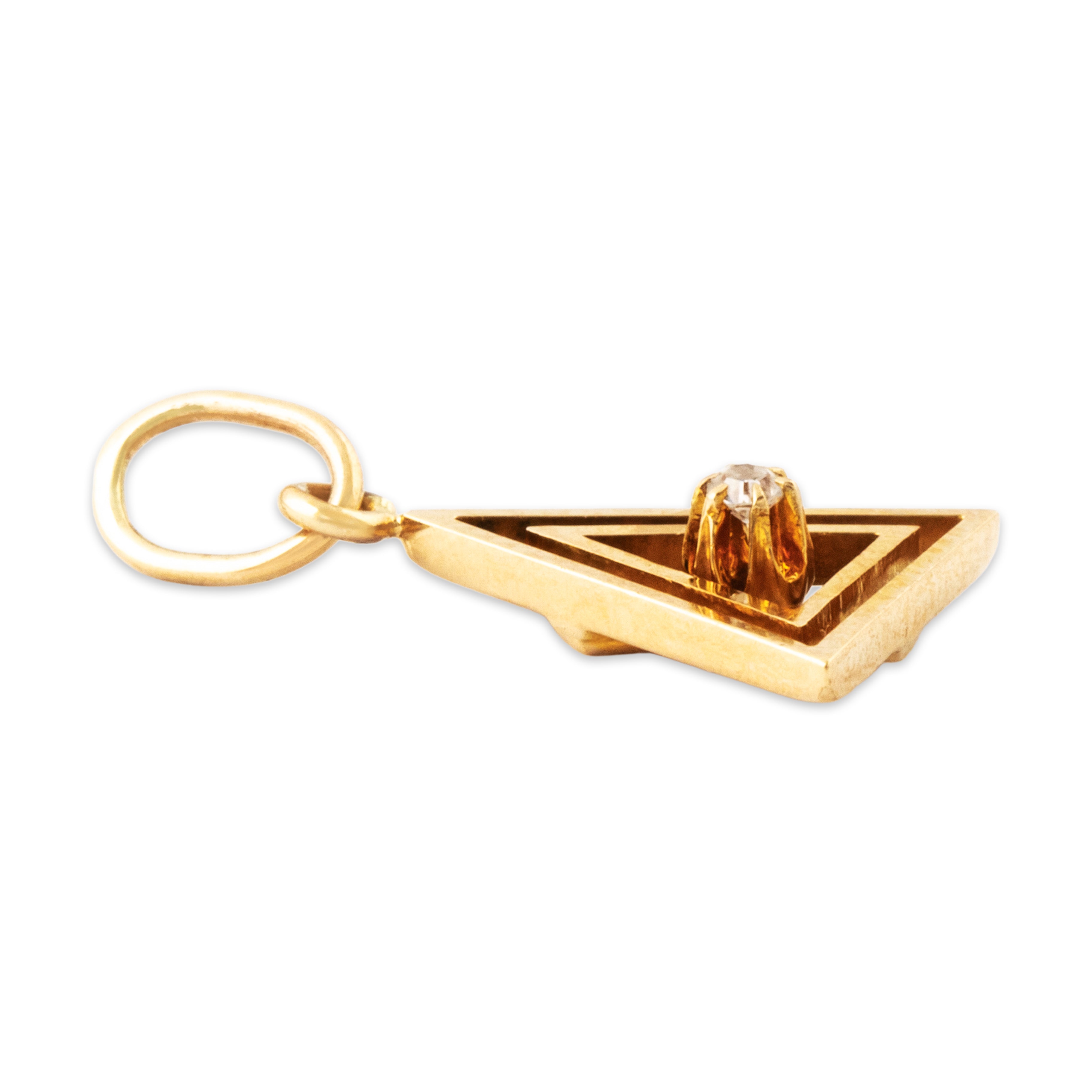 Antique Art Deco 14k Yellow Gold Old Mine Diamond Triangle Charm / Pendant、mySite、hinf8tx79