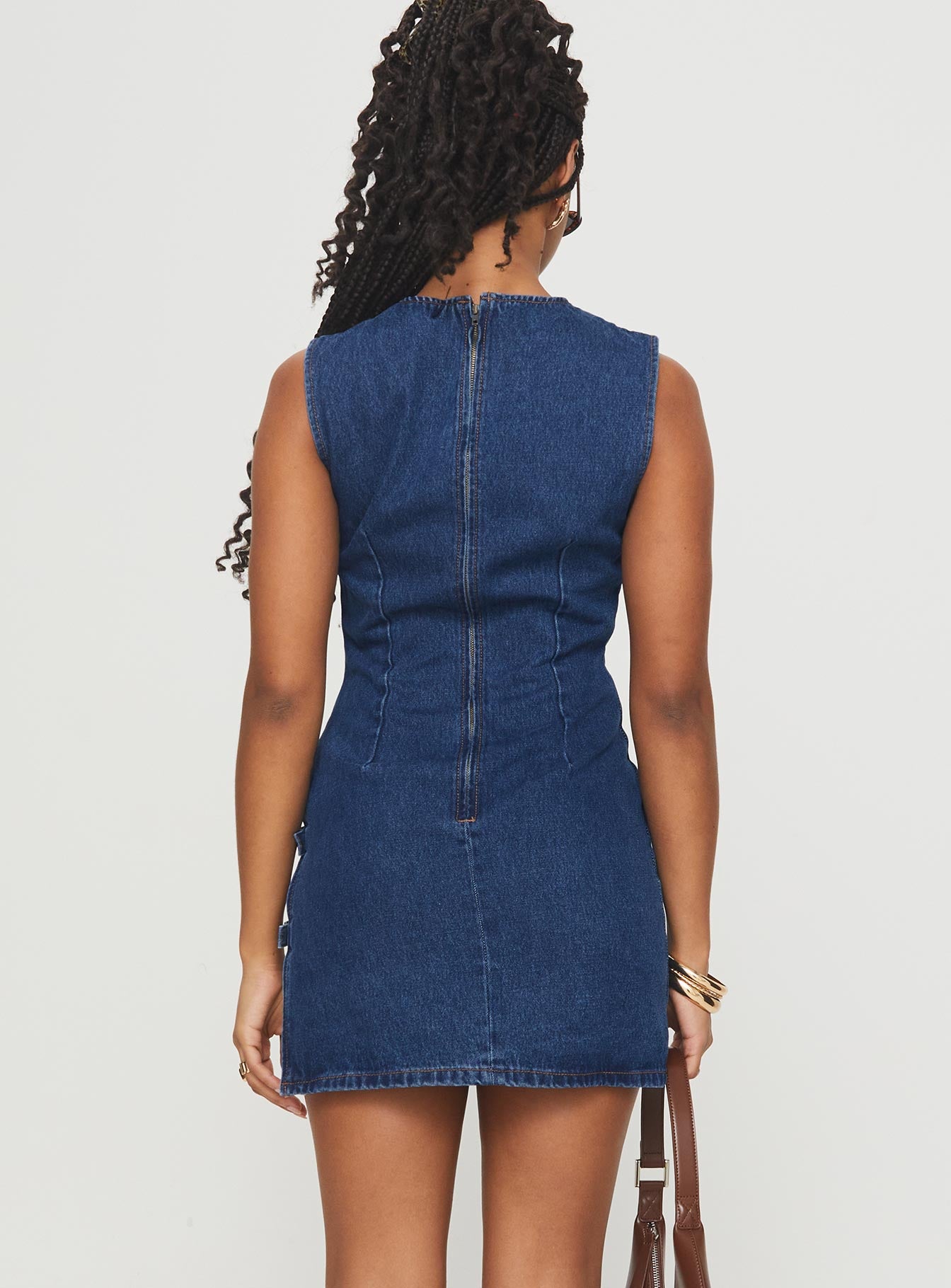 Eilein Sculpted Denim Mini Dress Dark Wash、mySite、solidvoid