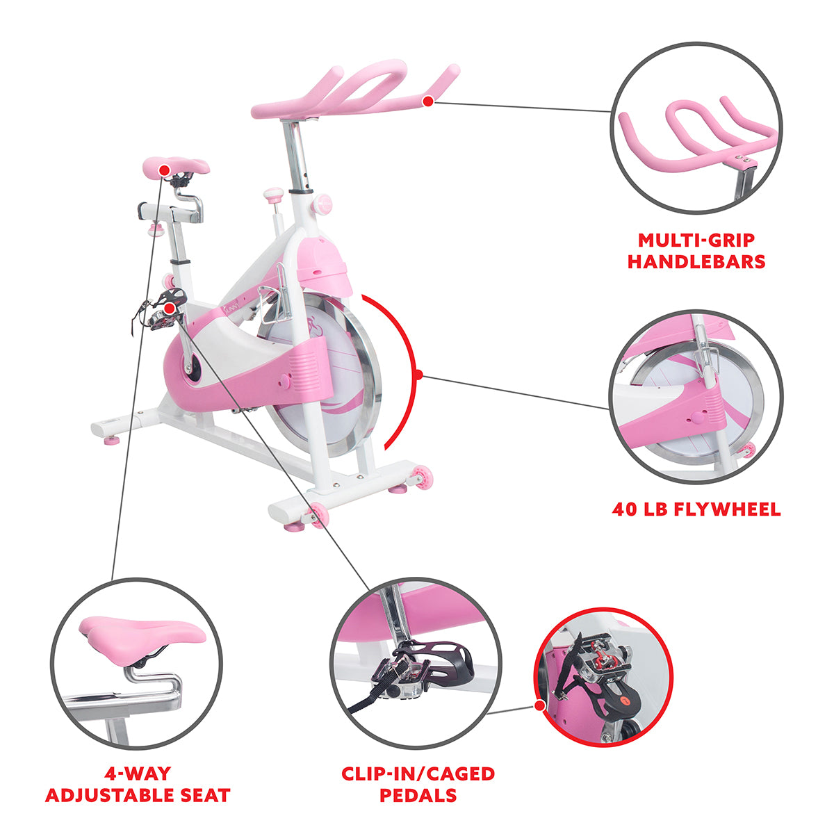  Pink Exercise Bike Belt Drive Premium Indoor Cycling Trainer、mySite、ghnorth