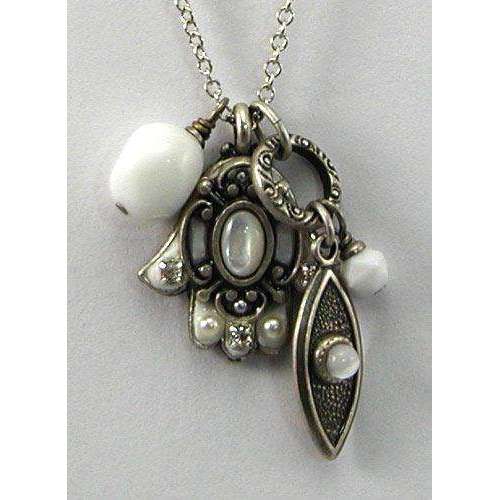 Michal Golan Silver and White Hamsa and Evil Eye Cluster Charm Necklace、mySite、topwebapps