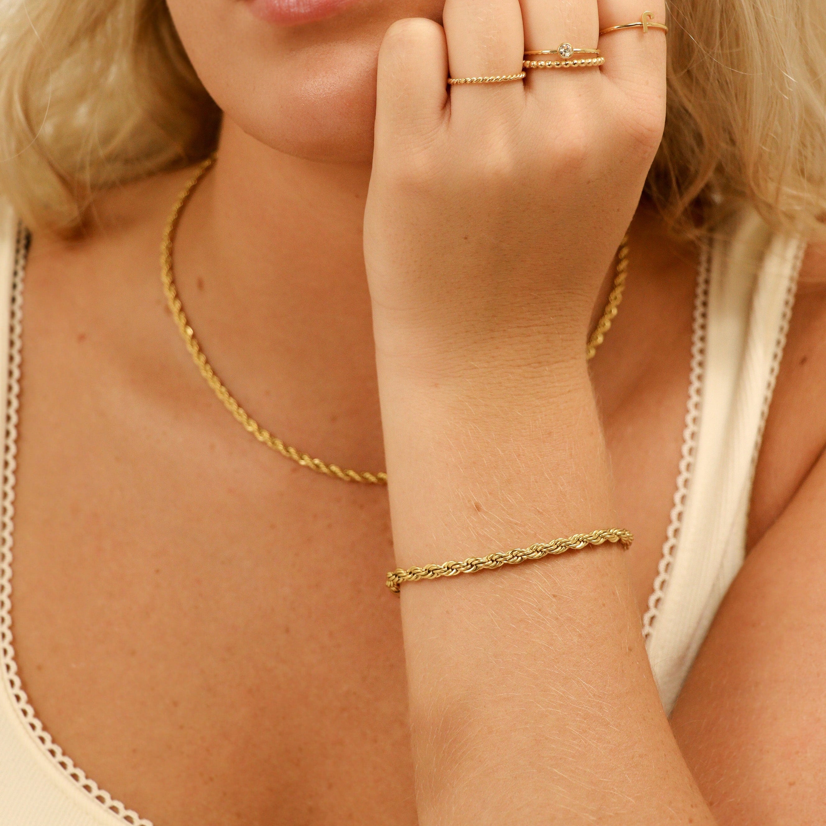 18K Gold PVD Stainless Steel Rope Chain Bracelet/Anklet / BRJ1000、mySite、dreamappss