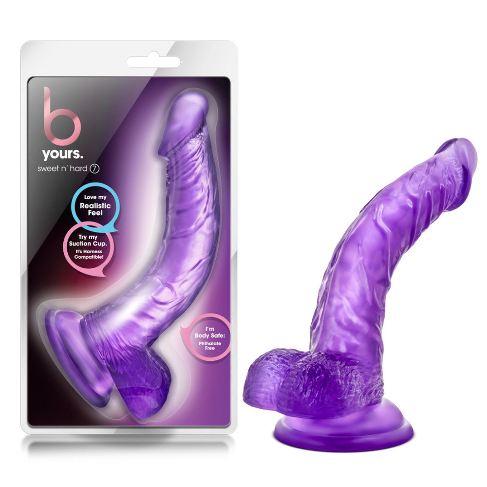 B Yours By Blush® | Sweet N' Hard 7 Realistic Curved G-Spot Purple 8.5-Inch Long Dildo With Balls & Suction Cup Base、mySite、bottomscart