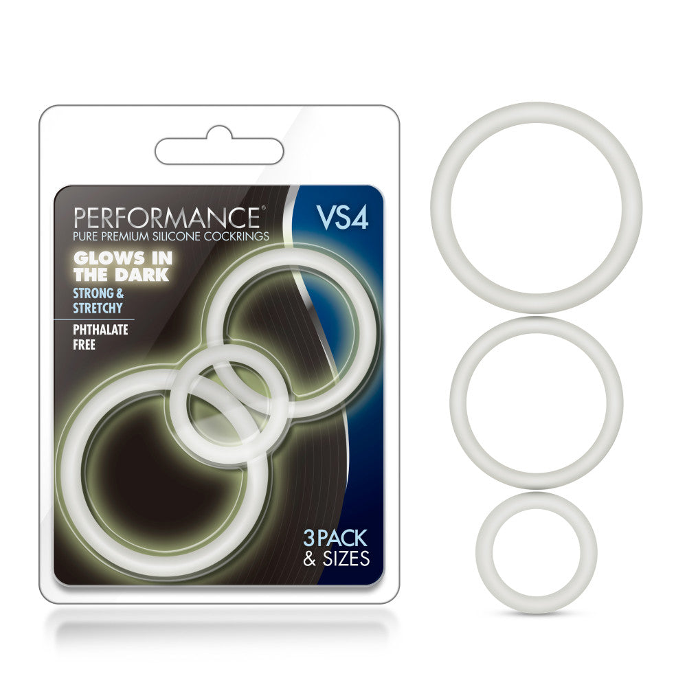 Performance By Blush® | VS4: Glow In The Dark White Penis Ring Set (3-Sizes) - Made with Puria™ Silicone、mySite、bottomscart