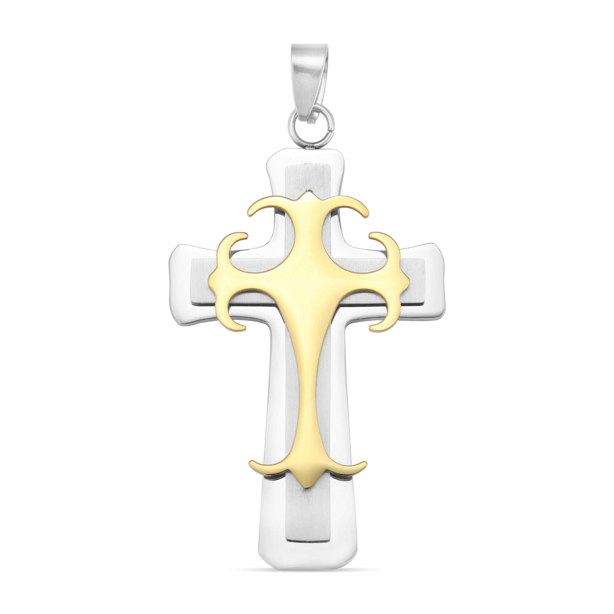 Stainless Steel And 18K Gold PVD Coated Triple Layer Cross Pendant / PDL9004、mySite、dreamappss