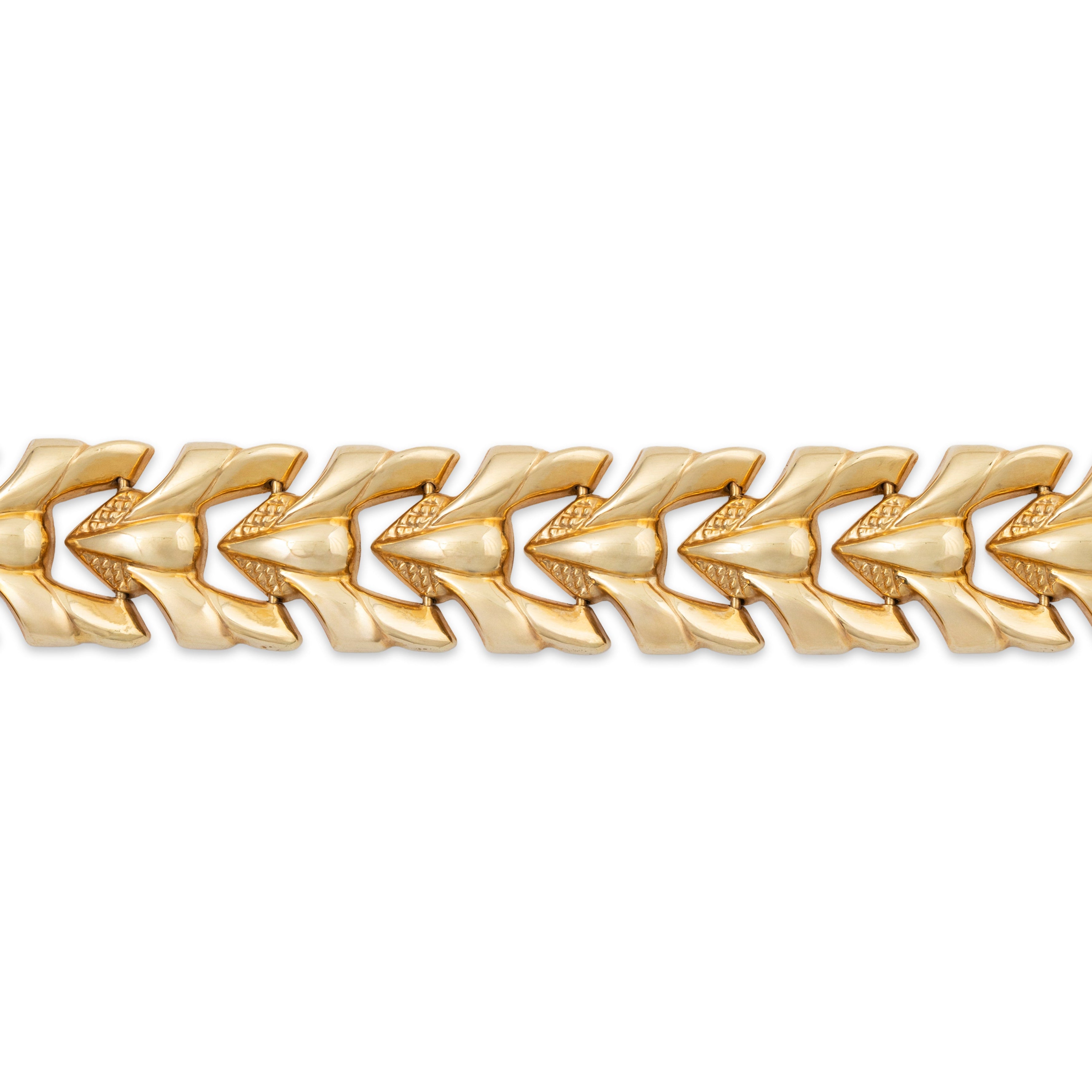 Vintage Italian 14k Yellow Gold Textured Arrow Link Bracelet 6.75、mySite、hinf8tx79