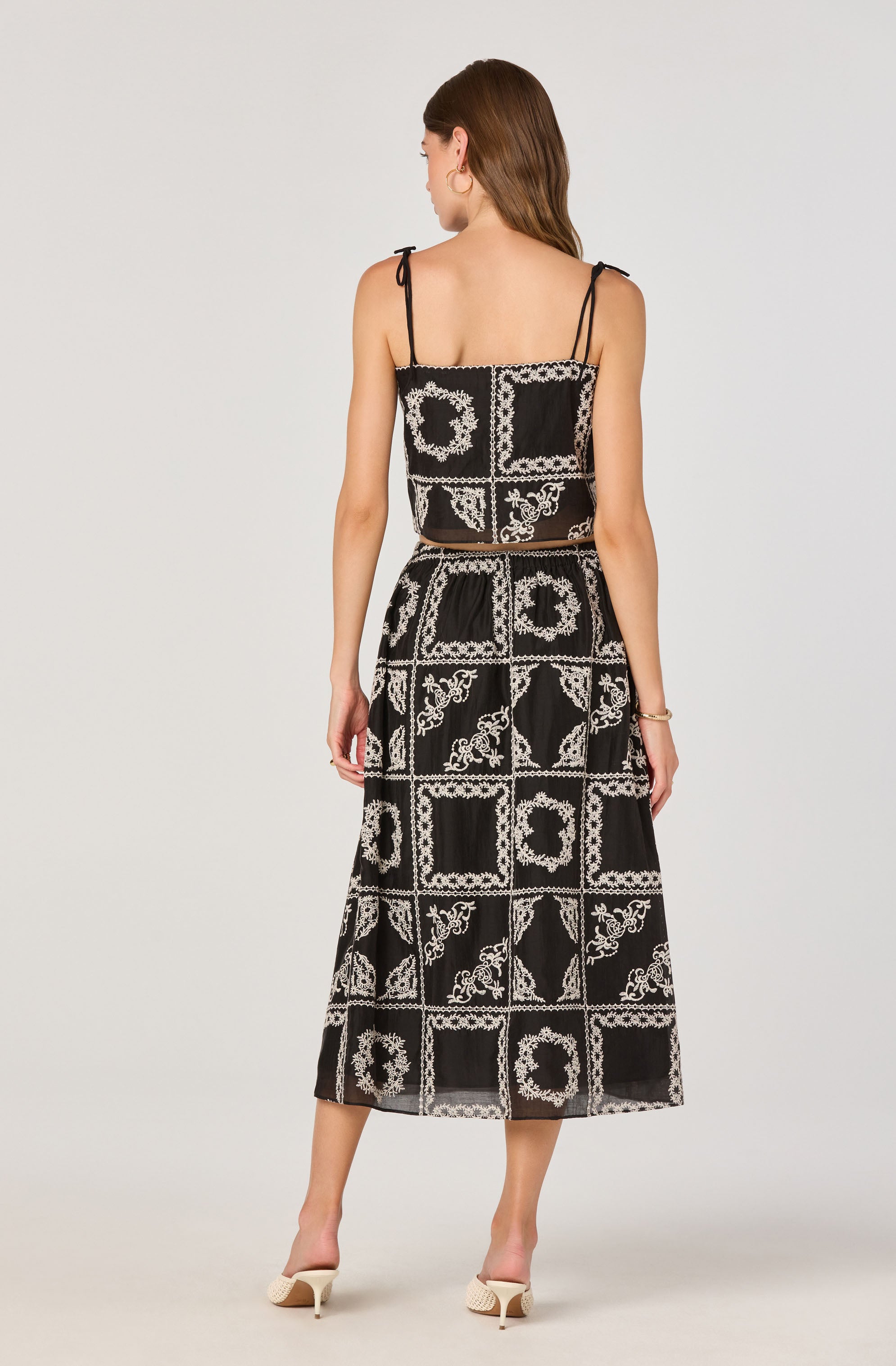 Tie-Strap Embroidered Cutwork Top、mySite、solidvoid